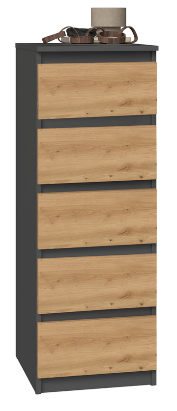 Moderne ladekast MALWA W5 met 5 lades - Opbergmeubel | Kleur: Antraciet / Artisan Eiken