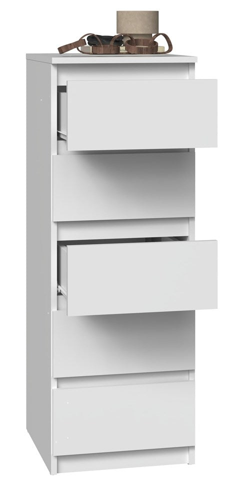 Moderne ladekast MALWA W5 met 5 lades en slot - Hoogwaardige kast | Kleur: Wit | 45x40x111 cm