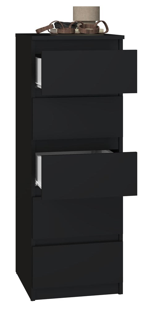 Moderne grote ladekast met 5 lades - Malwa W5 | Kleur: Zwart | Maat: 40x45x111 cm