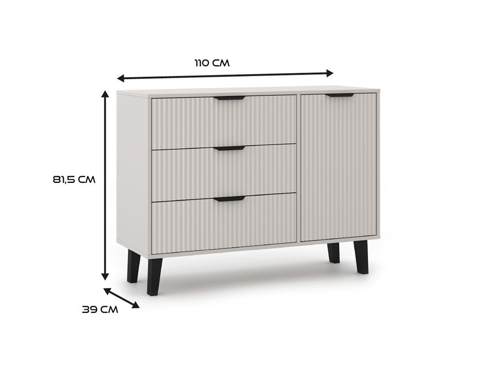 SCANDI 1D3S Slanke Kast - Scandinavisch Modern Geribd Design | Kleur: Kasjmier | Maat: 110x39x81,5