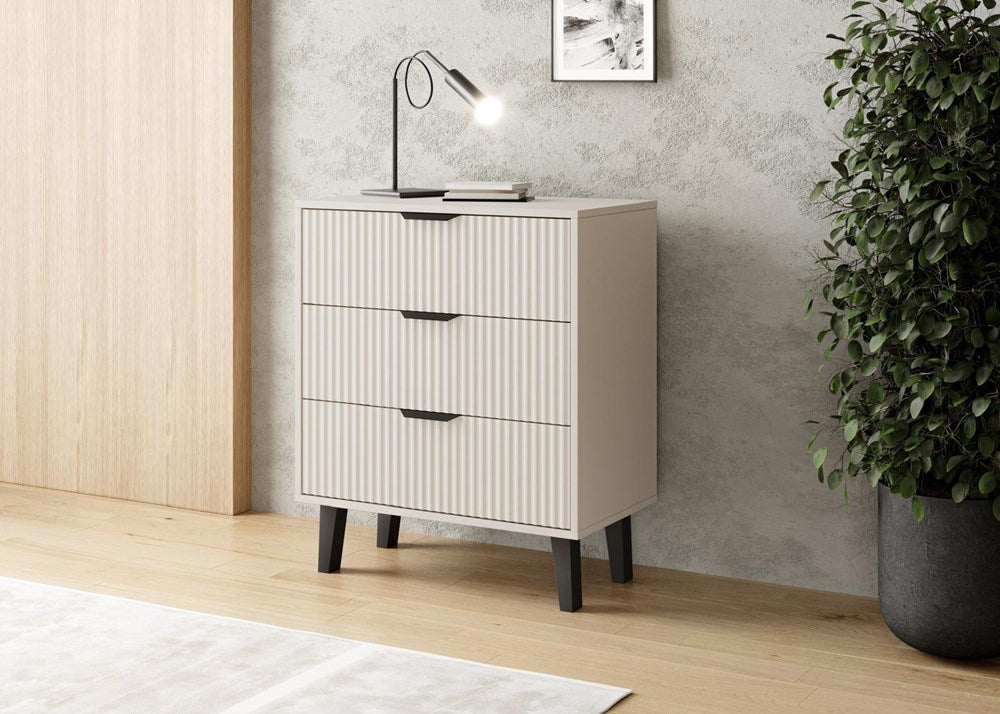SCANDI 3S SLIM ladekast met 3 lades - Modern design & geribde fronten | Kleur: Cashmere