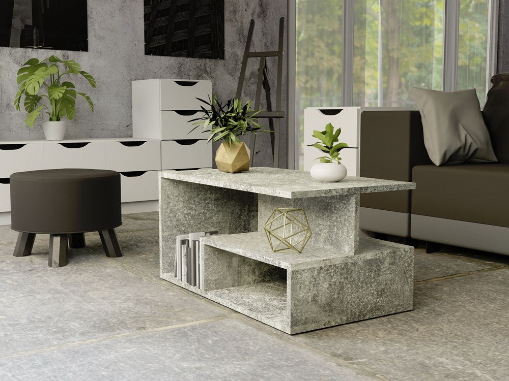Moderne salontafel PRIMA met extra plank - Compact design | Kleur: Beton | 90x51x43 cm