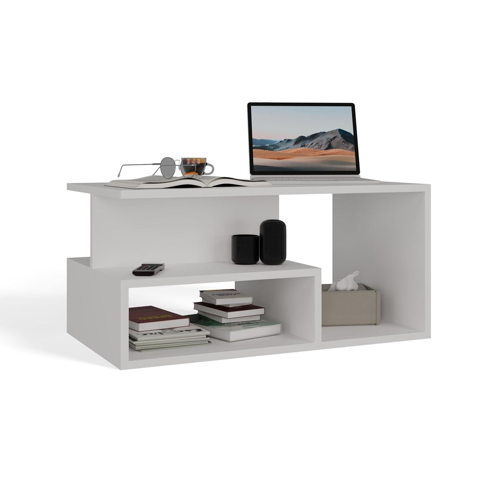 Moderne salontafel PRIMA met extra plank - Minimalistisch design | Kleur: Wit | Maat: 90x51x43 cm