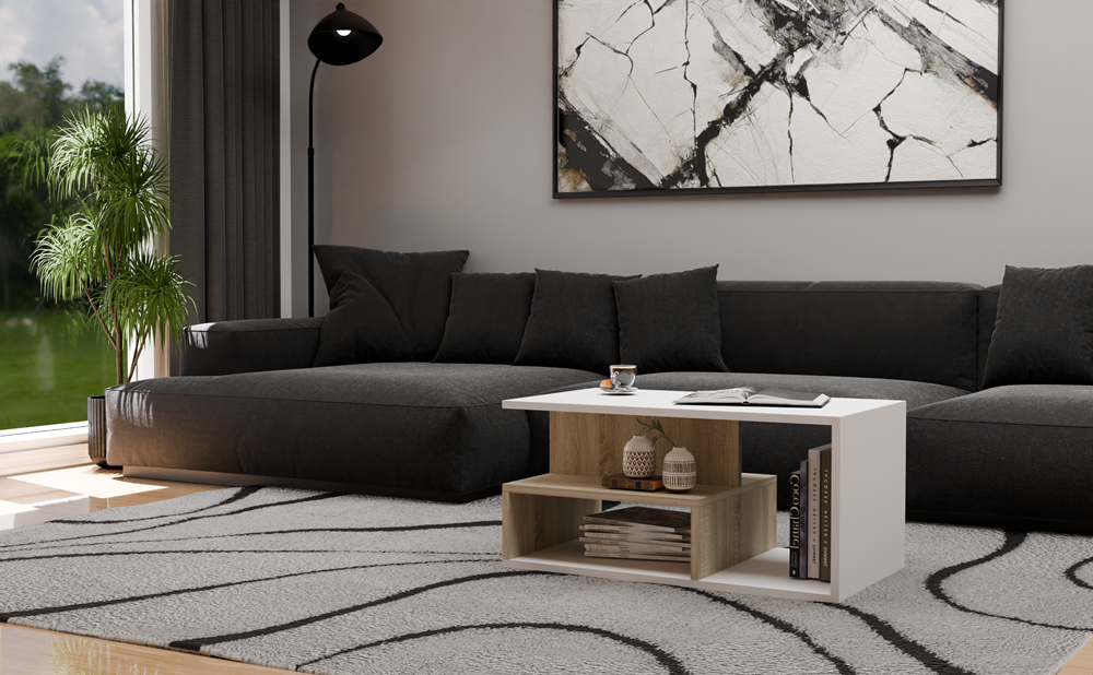 Moderne Salontafel PRIMA met Opbergruimte - Minimalistisch Design | Kleur: Sonoma Mix