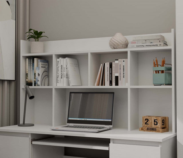 Bureau Boven 130 cm – Praktisch bureauverlengstuk met 5 planken | Kleur: Mat wit