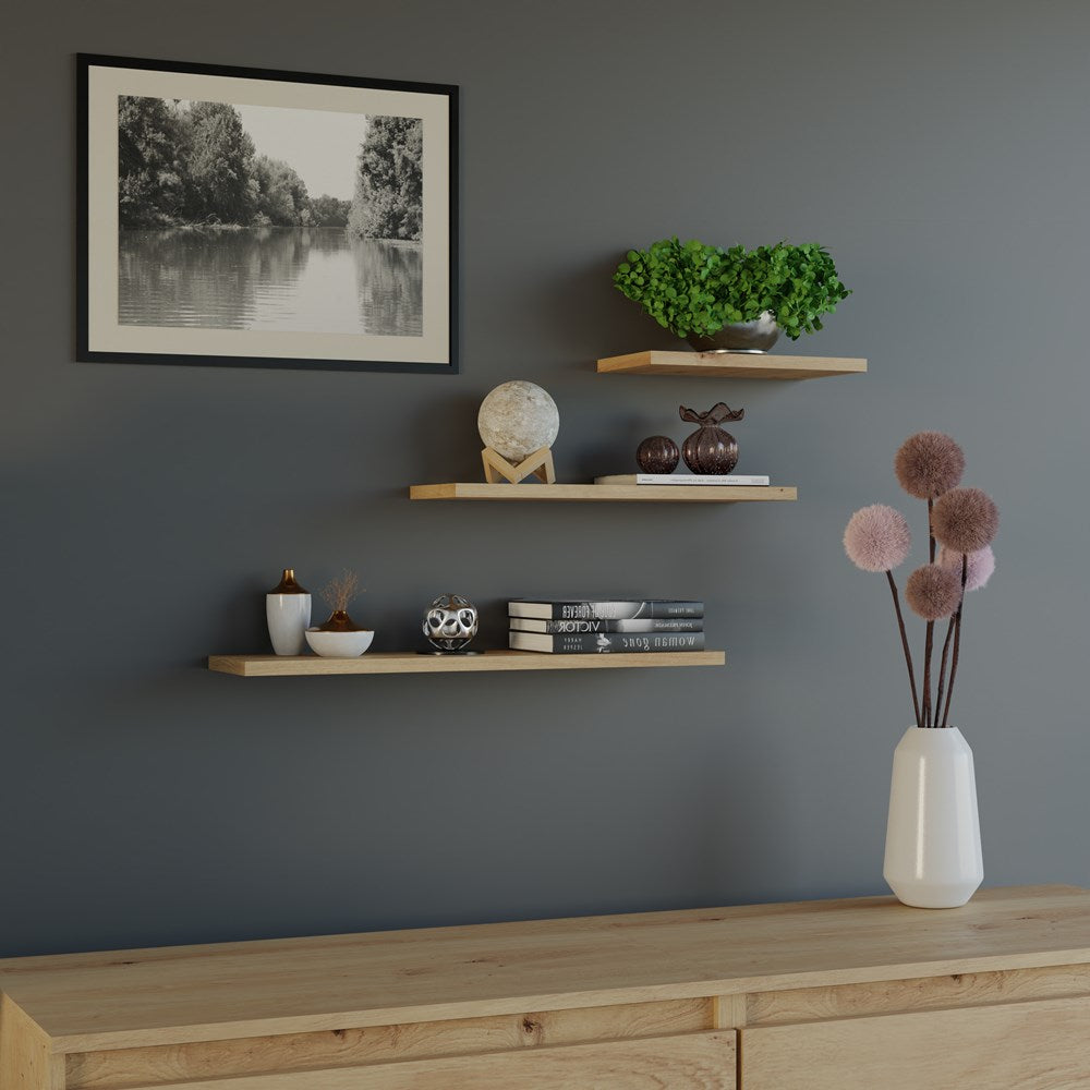Set van 3 TOBI 3P Wandplanken - 16 mm Gelamineerd Meubelplaat | Kleur: Artisan Eiken
