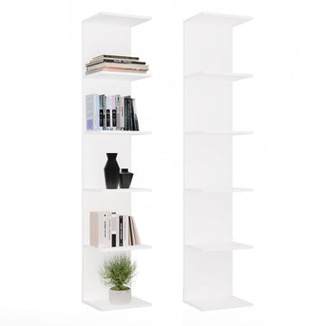Moderne hoge boekenkast met 6 planken - Ruime opbergruimte | Kleur: Wit | Maat: 35x180x30 cm