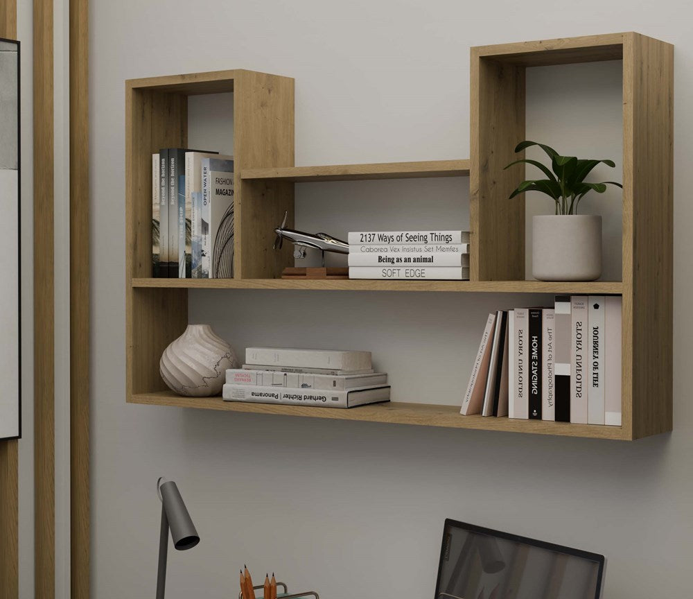 Bilbao 4P muurplank gelamineerd meubelplaat - Wandplank opbergruimte | Kleur: Artisan Eiken