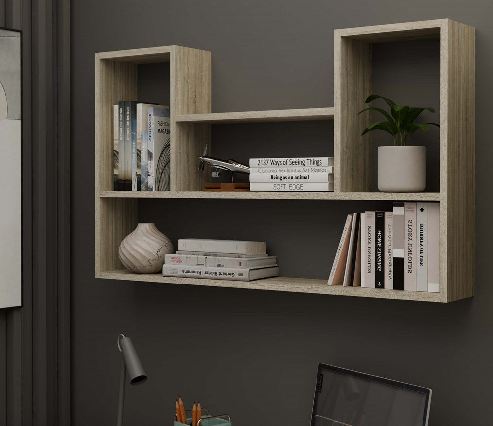 Wandplank Bilbao 4P - Muurplank met vakken | Sonoma Eiken | 100x60x16 cm