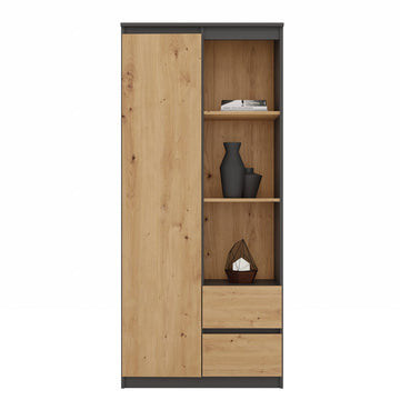 Open Boekenkast RS-80 BILY - 7 Planken, 2 Laden | Kleur: Antraciet/Artisan Eiken | Maat: 180x80x35