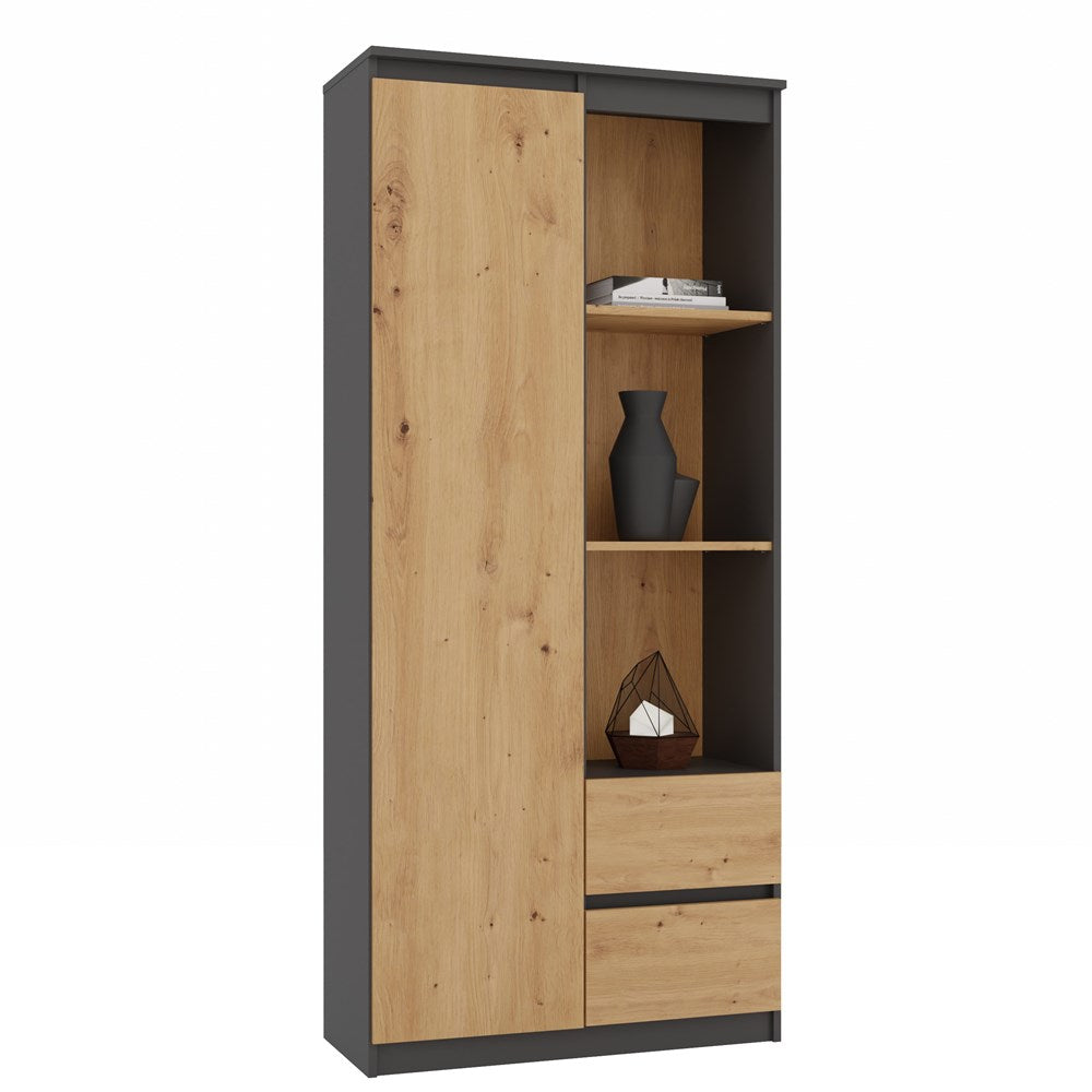 Open Boekenkast RS-80 BILY - 7 Planken, 2 Laden | Kleur: Antraciet/Artisan Eiken | Maat: 180x80x35