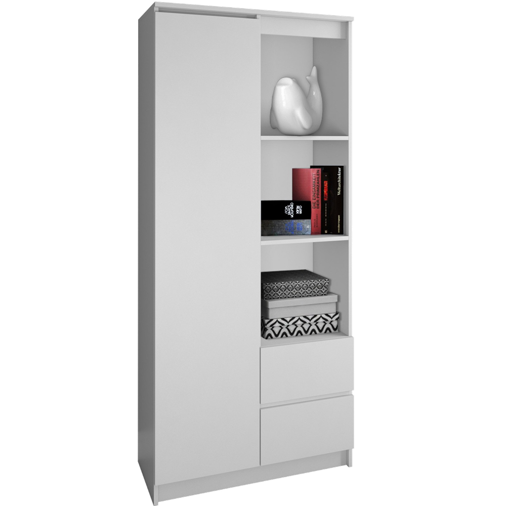 Open boekenkast met 7 planken en 2 laden – RS-80 BILY | Kleur: Mat wit | Maat: 180x80x35 cm