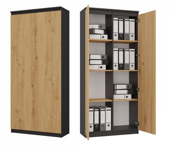 Gesloten Boekenkast met 8 Planken - RS-80 Hemn | Kleur: Antraciet & Artisan Eiken | Maat: 180x80x35