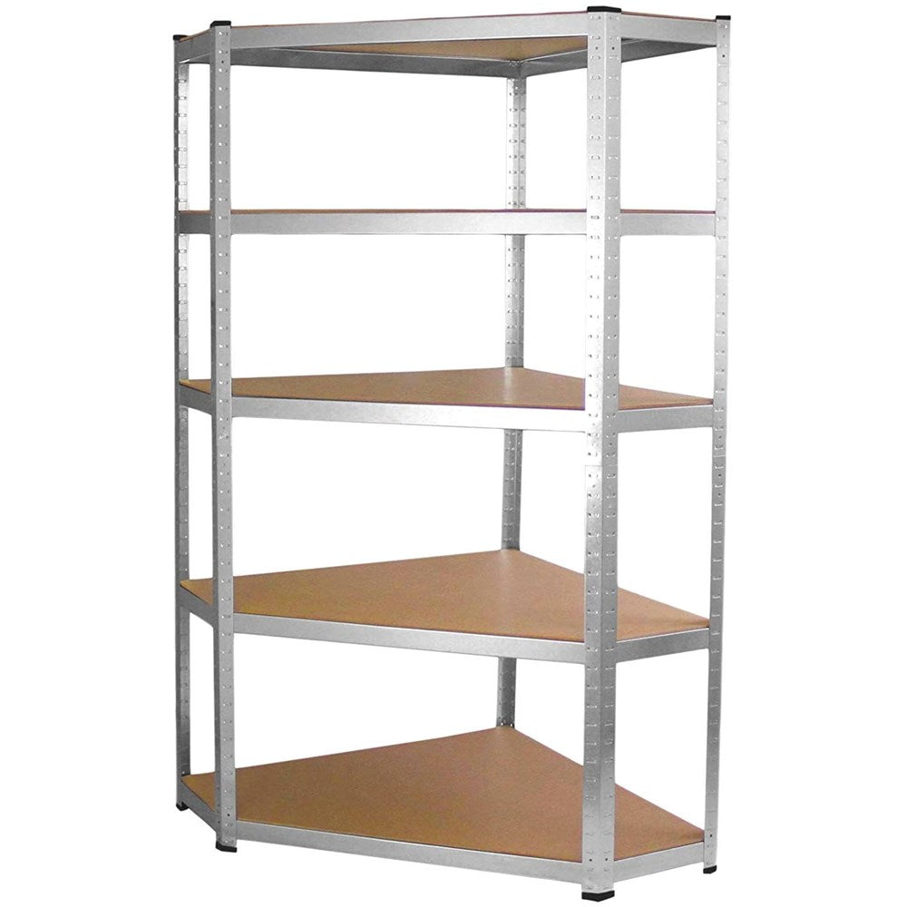 Hoekopbergrek 5 planken – Stevig magazijnrek 180x90x30 cm | Kleur: Metaalkleurig | Maat: 180x90x30