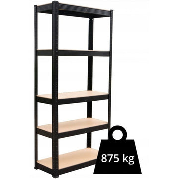 Opbergrek 5 planken - Staal & MDF, 875 kg draagvermogen | Kleur: Grijs/Bruin | Maat: 180x90x40 cm