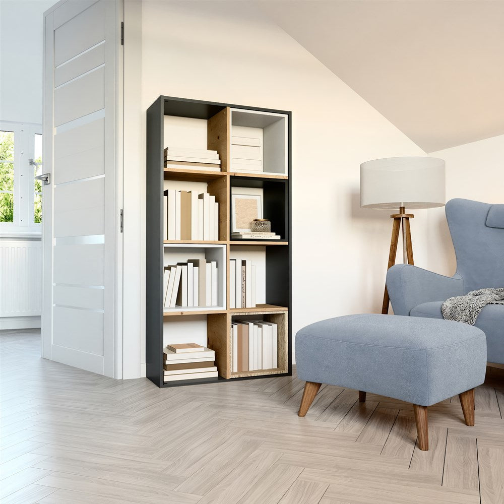 MALAX 2x4 Compartimentenplank voor Boeken en Speelgoed | Kleur: Antraciet/Artisan Oak