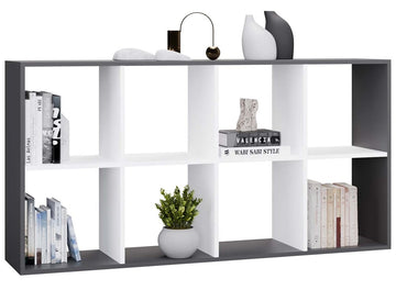 Compartimentenplank MALAX 2x4 – 8 vakken, modern design | Kleur: Antraciet/Wit | Maat: 147x75x30 cm