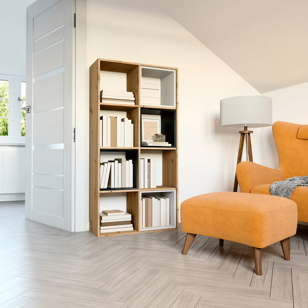 Compartimentenplank MALAX 2x4 met 8 vakken - Boeken- en speelgoedplank | Kleur: Artisan Oak