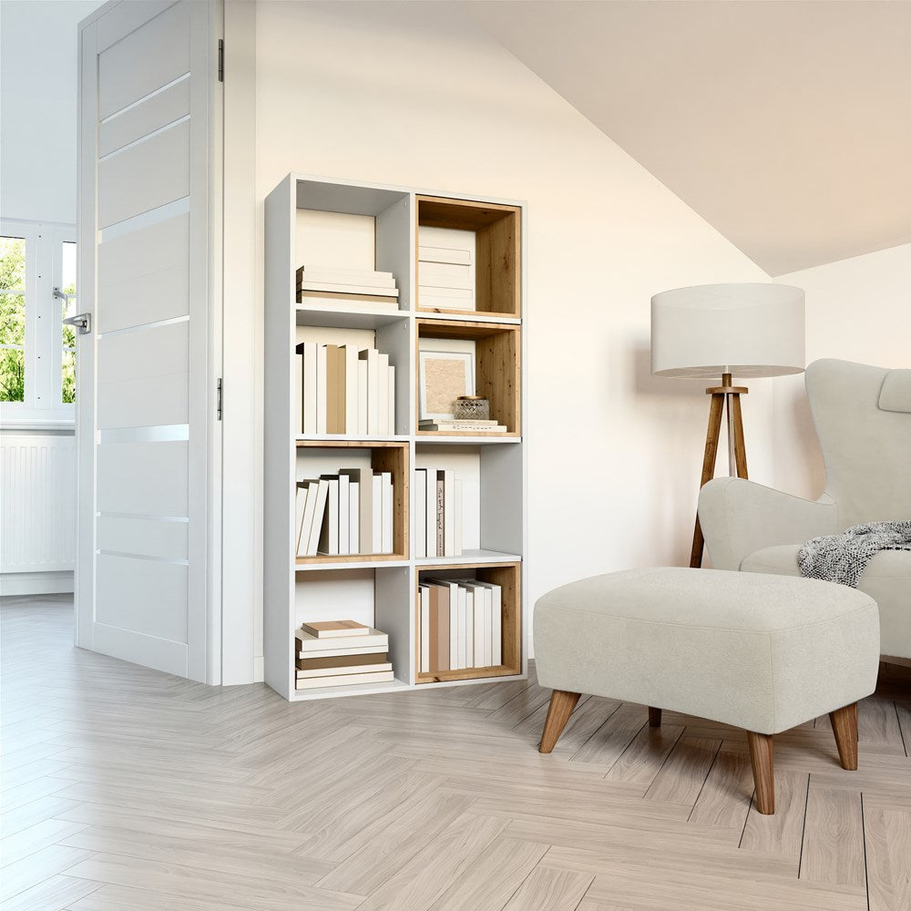 Compartimentenplank MALAX 2x4 – 8 open vakken voor boeken & speelgoed | Mat wit | 147x75x30 cm