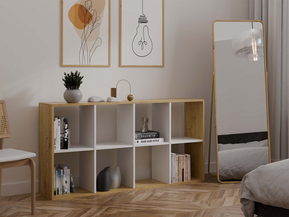 Compartimentenplank MALAX 2X4 met 8 vakken - Artisan Eik / Wit | Kleur: Artisan Eik / Wit