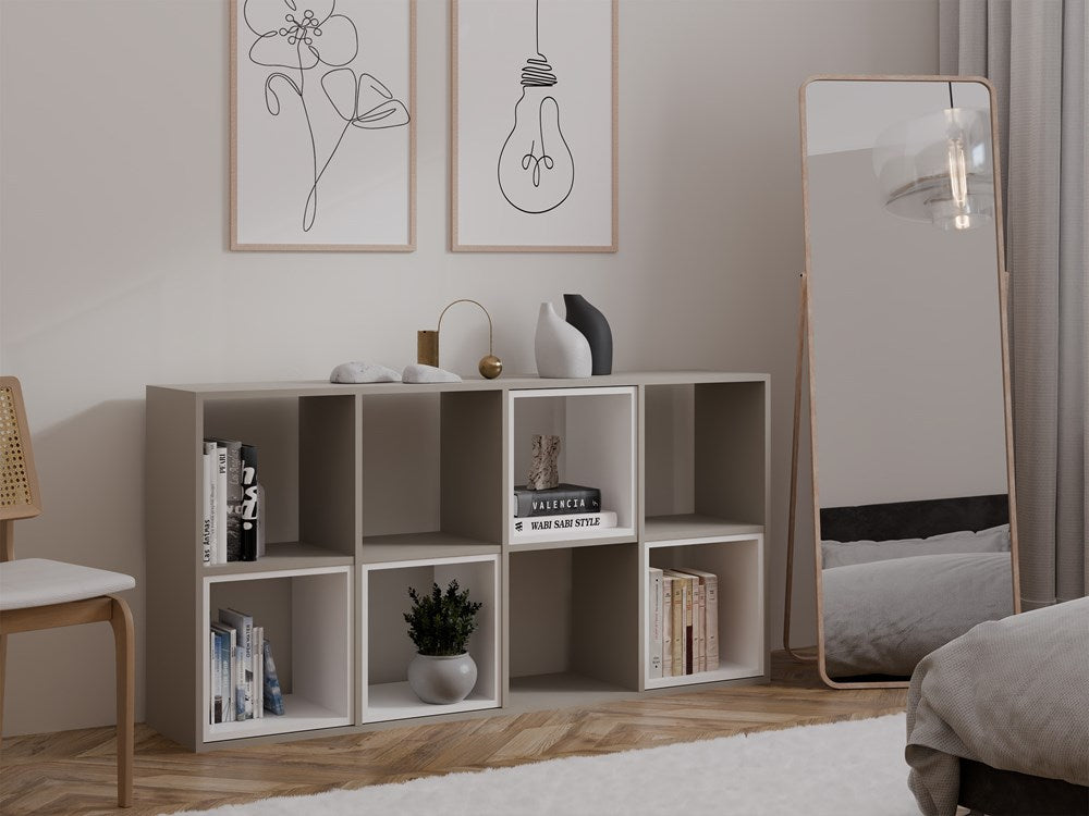 Compartimentenplank MALAX 2x4 - 8 vakken, modern design | Kleur: Klei Grijs | 147x75x30 cm