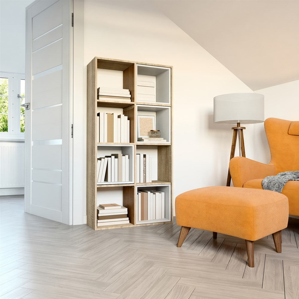 Compartimentenplank MALAX 2x4 met 8 open vakken voor boeken en speelgoed | Sonoma Oak