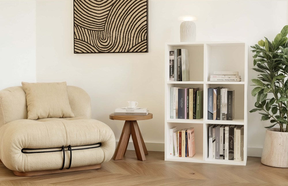 MALAX MINI 2x3 compartimentenplank – Functioneel boekenrek en opberger | Mat wit | 90x60x30 cm