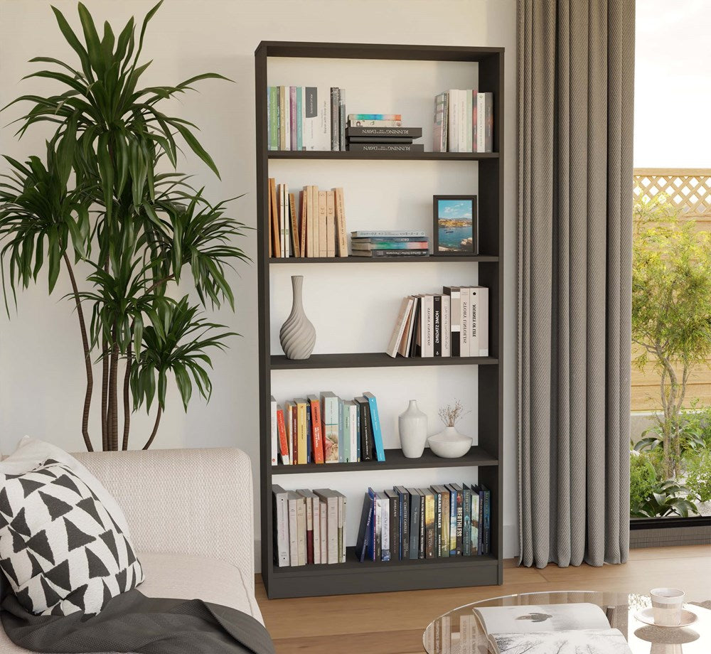 R80 Boekenkast met 5 planken - Krasbestendig en Compact | Kleur: Antraciet | Maat: 182x80x30 cm