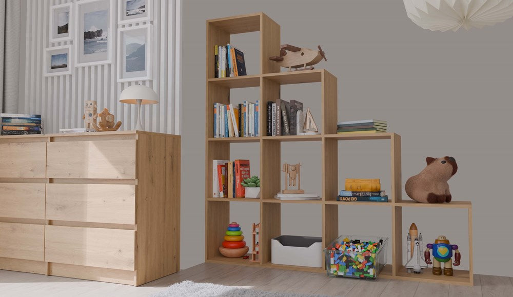 Moderne compartimentenplank STEP RS-40 - 10 vakken | Artisan Eiken | 153x153x30 cm