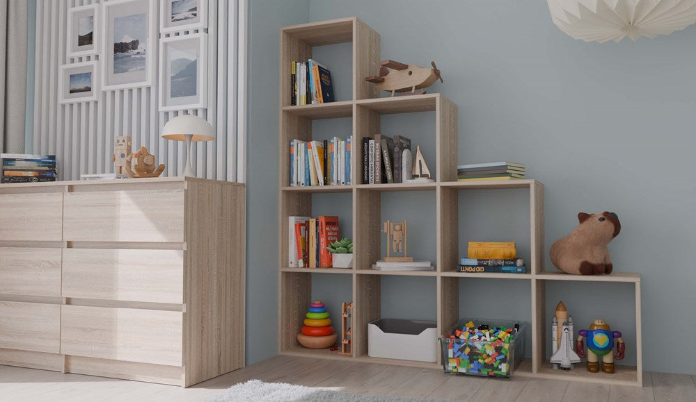 Moderne compartimentenplank STEP RS-40 - 10 vakken | Kleur: Sonoma Eiken | 153x153x30 cm