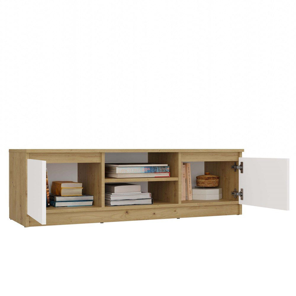 Moderne TV-tafel Malwa 120 cm - Wit front & Ambachtelijke romp | Kleur: Wit/Ambachtelijk
