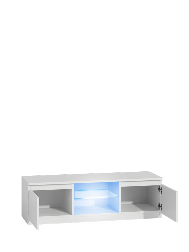 Moderne TV-kast Malwa 120 met LED-verlichting - Hoogglans wit | 120x40x36 cm