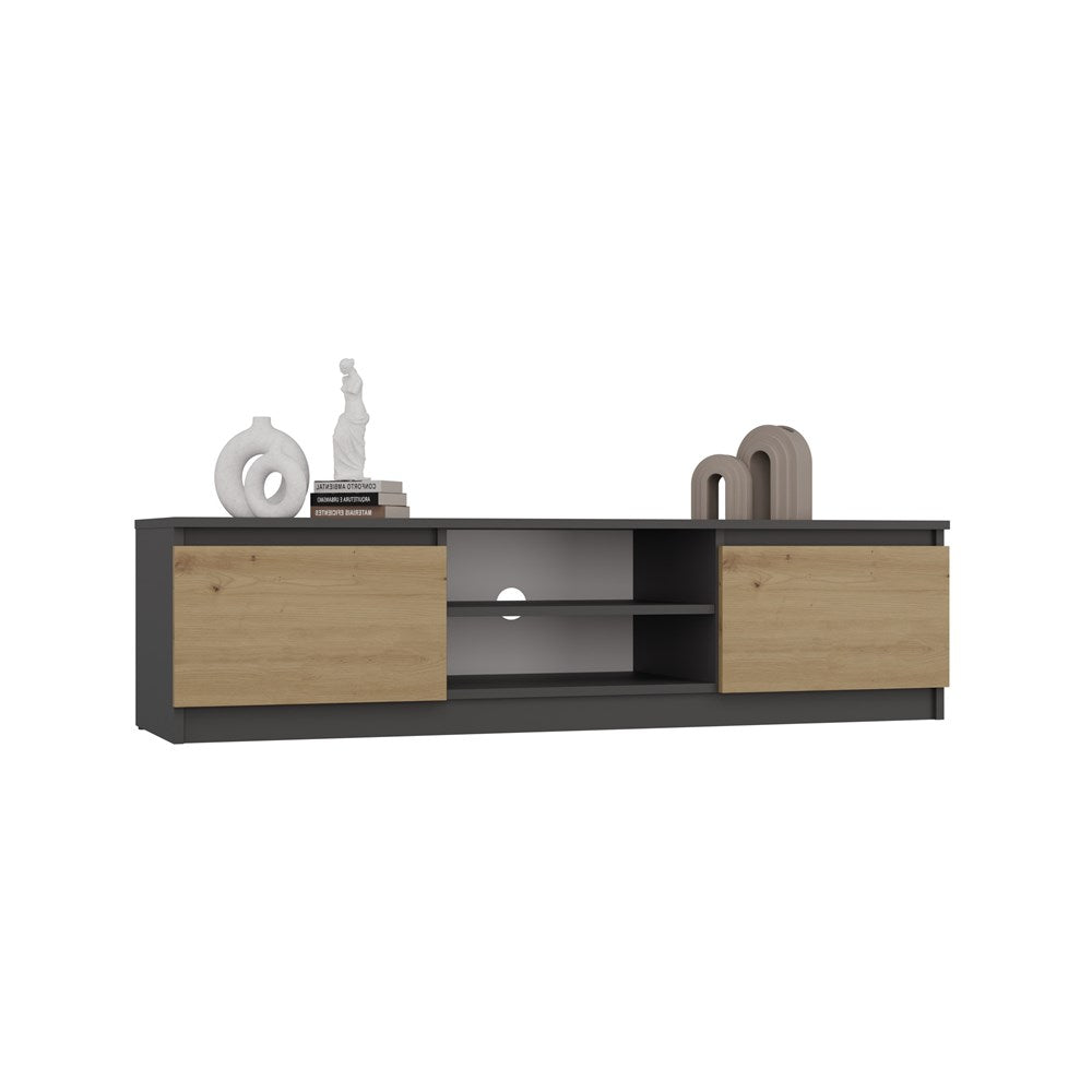 Moderne TV-tafel Malwa 140 cm - Minimalistisch design met kabelmanagement | Antraciet / Artisan