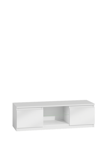 TV-kast Malwa 140 – Glanzend wit hoogglans, met glazen plank en opbergruimte | Kleur: Glanzend Wit