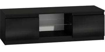 Moderne TV-kast Malwa 140 met glazen plank - Hoogglans UV-bestendig | Kleur: Glanzend Zwart