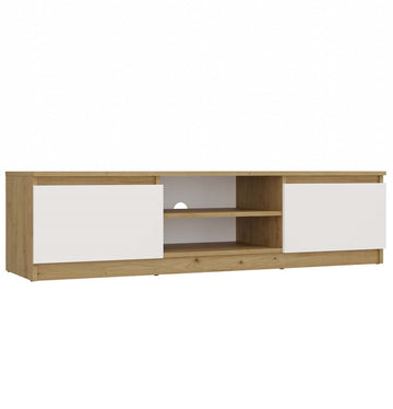 Moderne TV-Kast MALWA 140 cm – Ambachtelijk Eiken/Wit | Kleur: Eiken/Wit | Maat: 140x40x36 cm