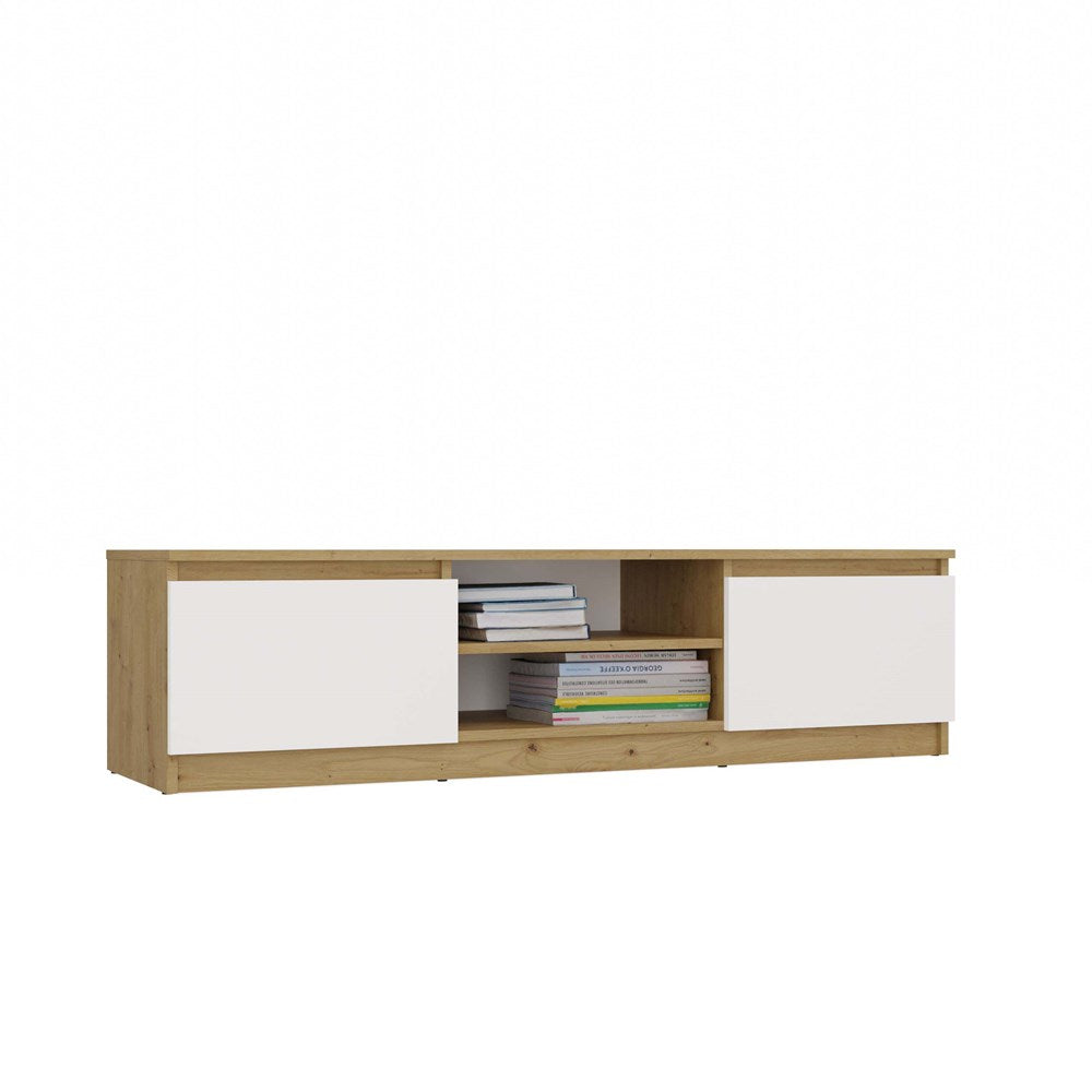 Moderne TV-Kast MALWA 140 cm – Ambachtelijk Eiken/Wit | Kleur: Eiken/Wit | Maat: 140x40x36 cm