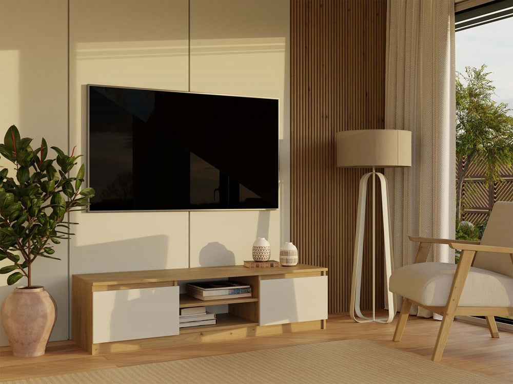 Moderne TV-kast Malwa - Ambachtelijk Eiken & Kasjmier | 140x40x36 cm