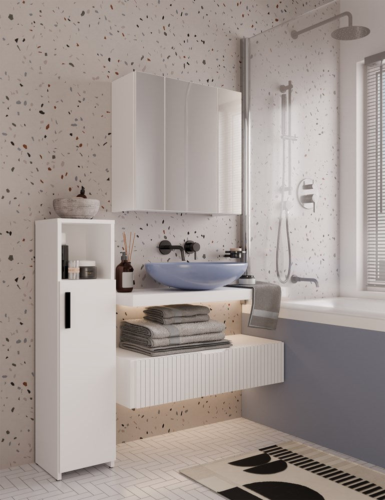 ALVO 1D Badkamerkast met 1 Deur - Compact, Functioneel | Kleur: Mat Wit | Maat: 25x102x24 cm