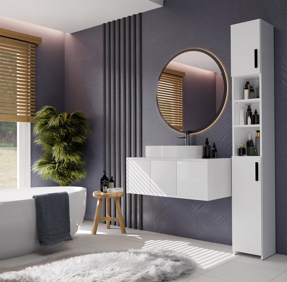 ALVO 2D Badkamerkast met 8 planken - Compact & Functioneel | Kleur: Mat Wit | Maat: 25x182x24 cm