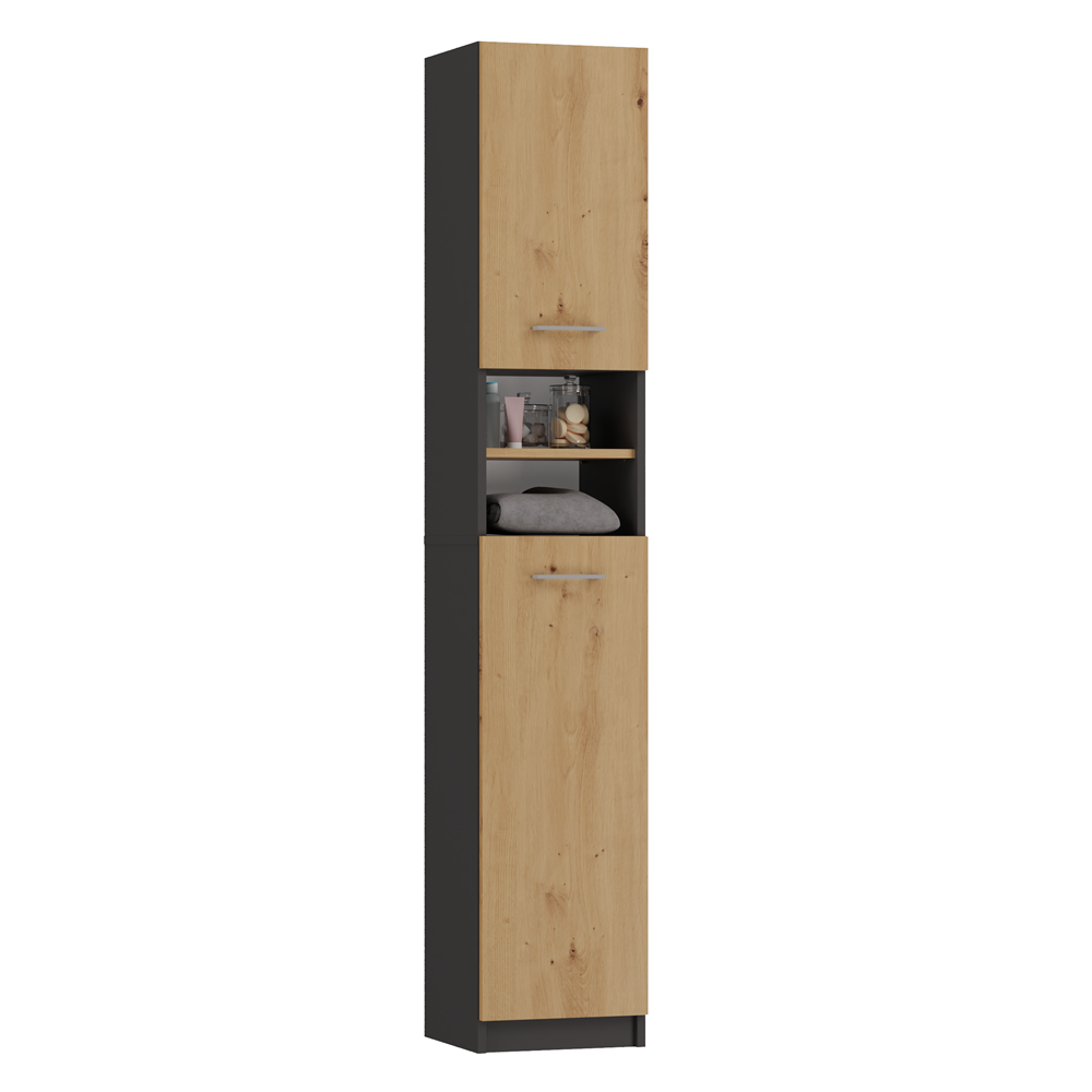 Moderne Badkamerkast Postboekenkast Marbela - Compact & Functioneel | Antraciet/Artisan Eiken