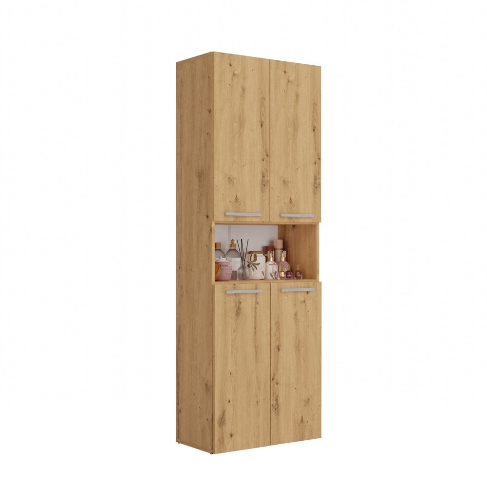 Badramekast & Boekenkast NEL DK 1K – Compacte opbergkast met mand | Artisan Eiken | 60x30x174 cm