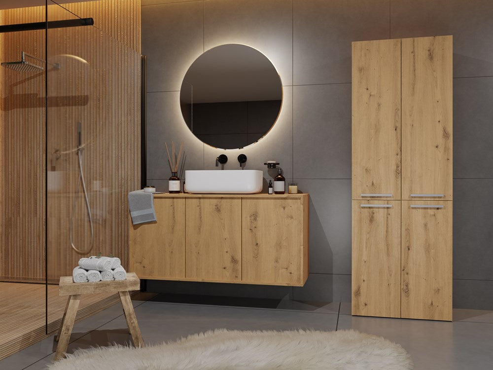 Badkamerkast NEL DD 2K met Lange Deur, 3 Planken en 2 Manden | Artisan Eiken | 174x60x30 cm