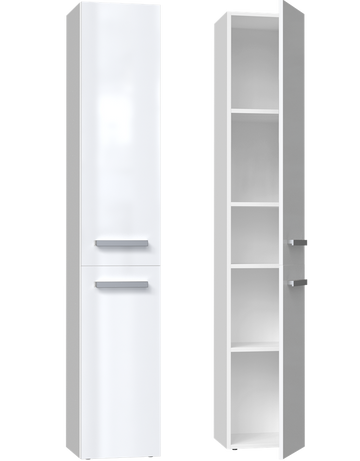 Badkamerkast NEL II - Hoge, glanzend wit front, mat wit lichaam | Kleur: Wit | Maat: 174x31x30 cm