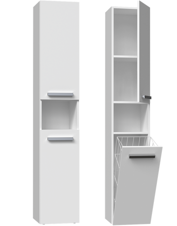 NEL III Badkamerkast met Mand en Korte Deur - Mat Wit | 31x30x174 cm