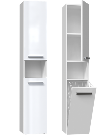 Badkamerkast/Boekenkast NEL III - Mat & Glanzend Wit, Met Mand | Kleur: Mat wit / Glanzend wit