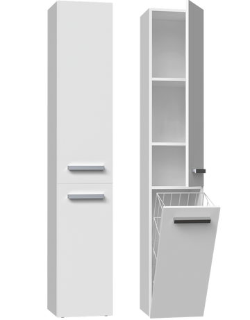 Badkamerkast NEL IV - Mat Wit, Lange Deur met Mand | Kleur: Mat Wit | Maat: 174x31x30 cm