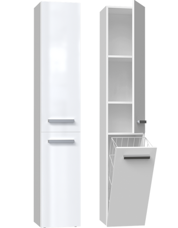 Badkamerkast NEL IV - Moderne opbergkast met lange deur en mand | Mat wit | 174x31x30 cm