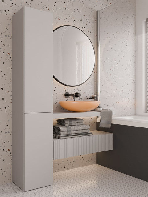 Badkamerkast NEL IV met Lange Deur en Wasmand - Praktisch & Stijlvol | Kasjmier Beige | 174x31x30 cm