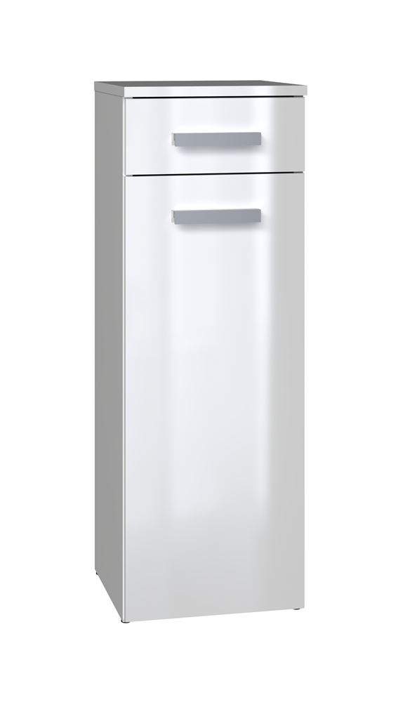 Badkamerkast NEL V DS met lade en deur – Compacte opbergruimte | Mat wit & glanzend wit | 85x30x30